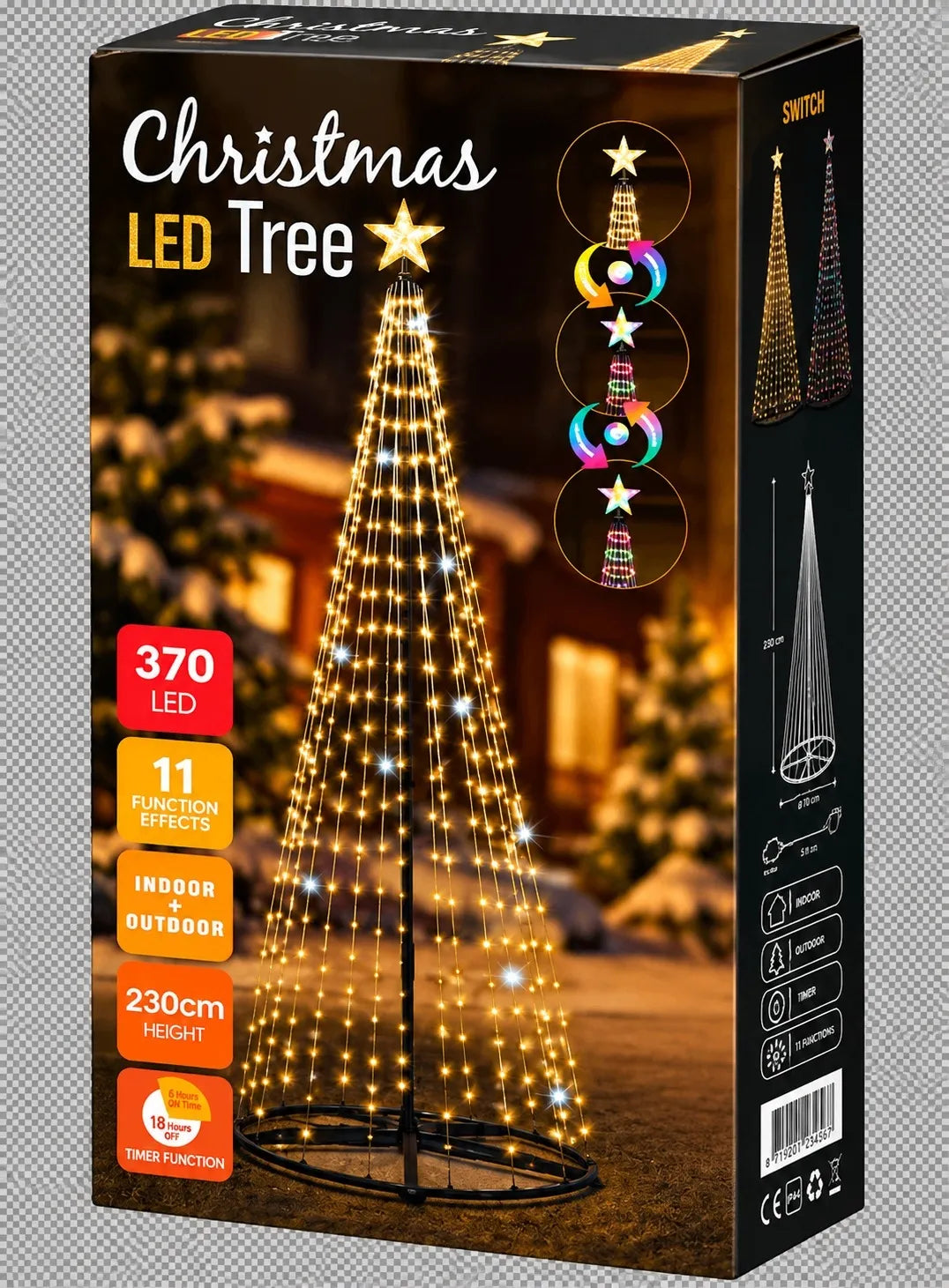 Lauko LED kalėdinė eglutė, 370 LED, 230 cm