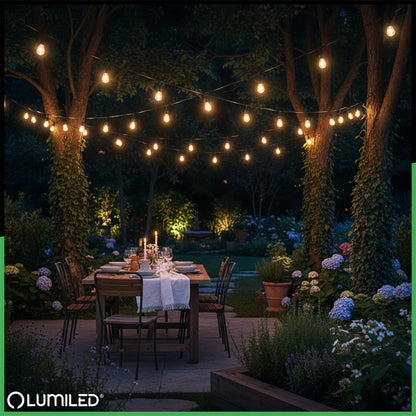 Lauko sodo girlianda, šviesų grandinė, LED laidas, 20m, 20x E27