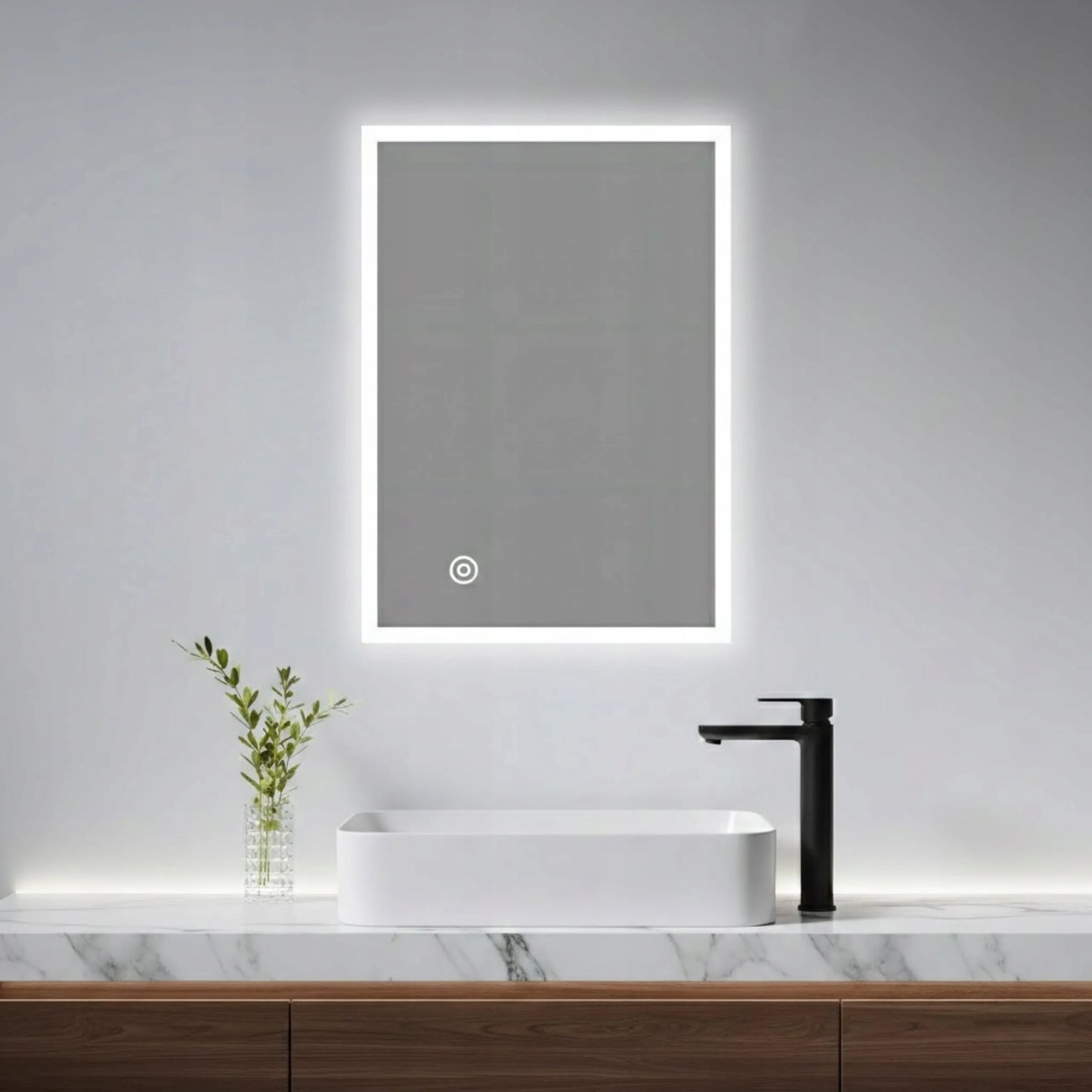 LED apšviečiamas vonios veidrodis 60x80 cm jutiklinis su rasojimo apsauga