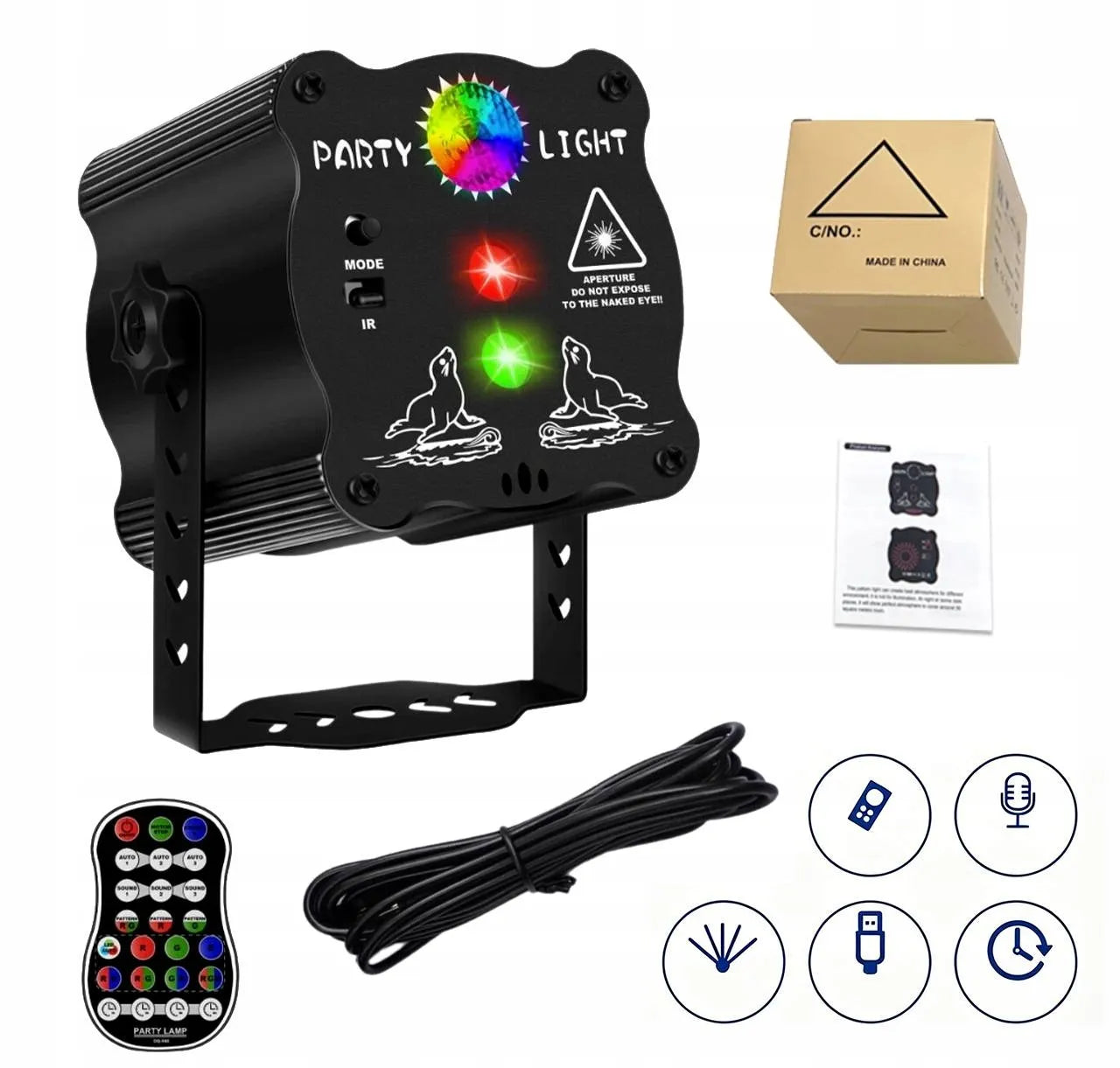 LED lazerinis projektorius USB diskotekų šviesos efektas 60 raštų
