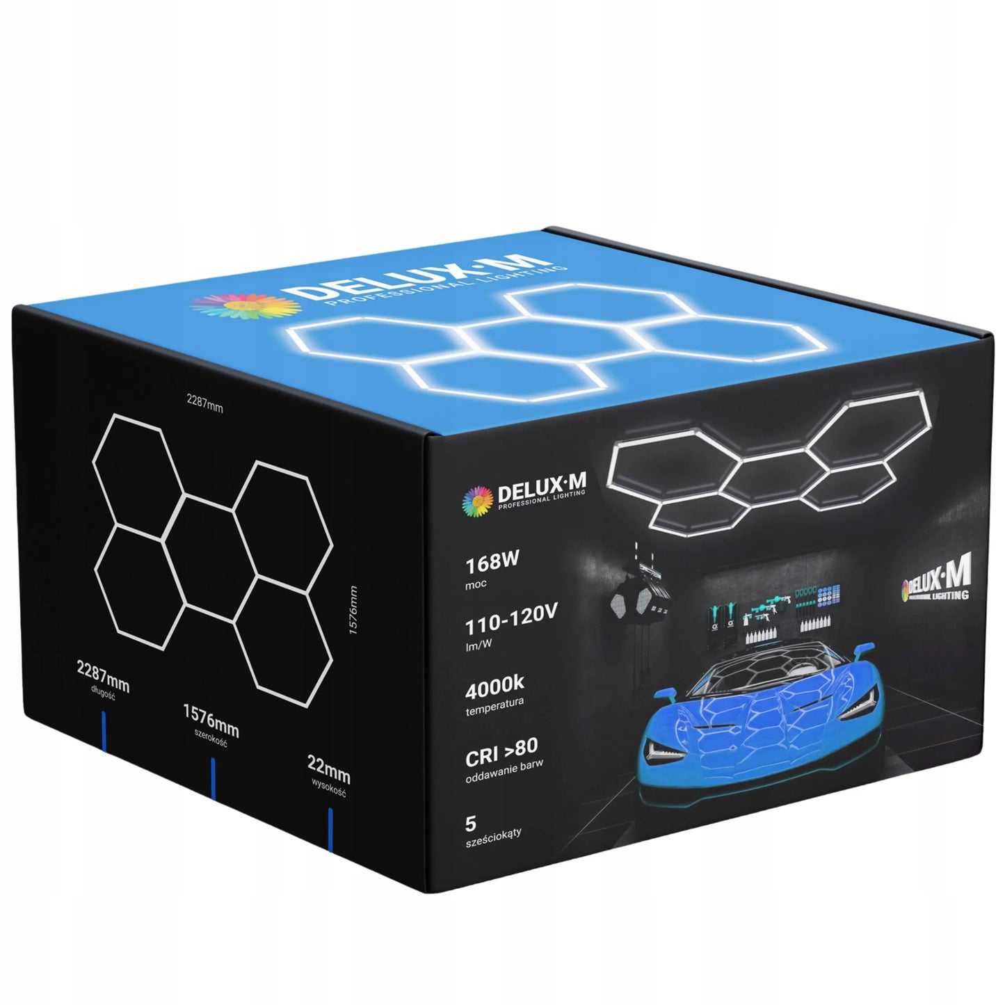 LED lubinis šviestuvas HEXAGON 5 plokštė baltas garažui 4000K