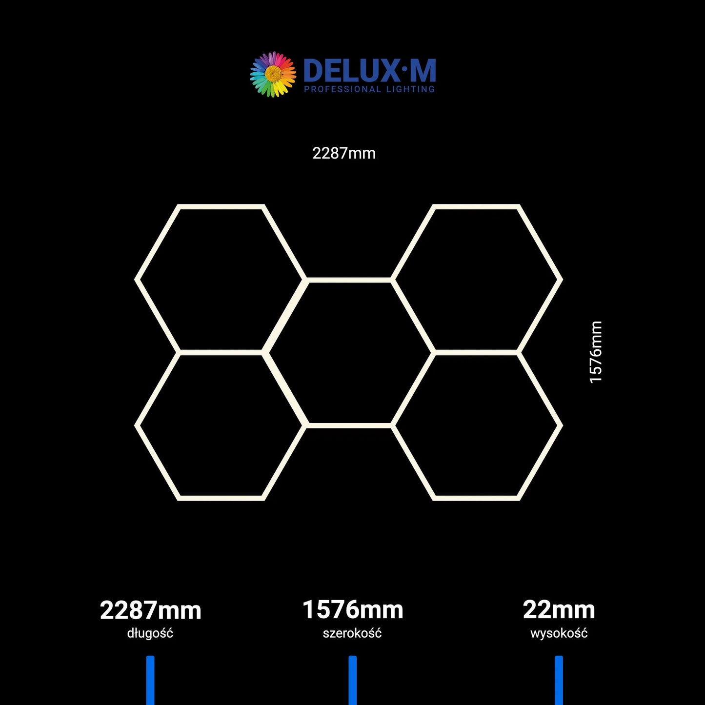 LED lubinis šviestuvas HEXAGON 5 plokštė baltas garažui 4000K