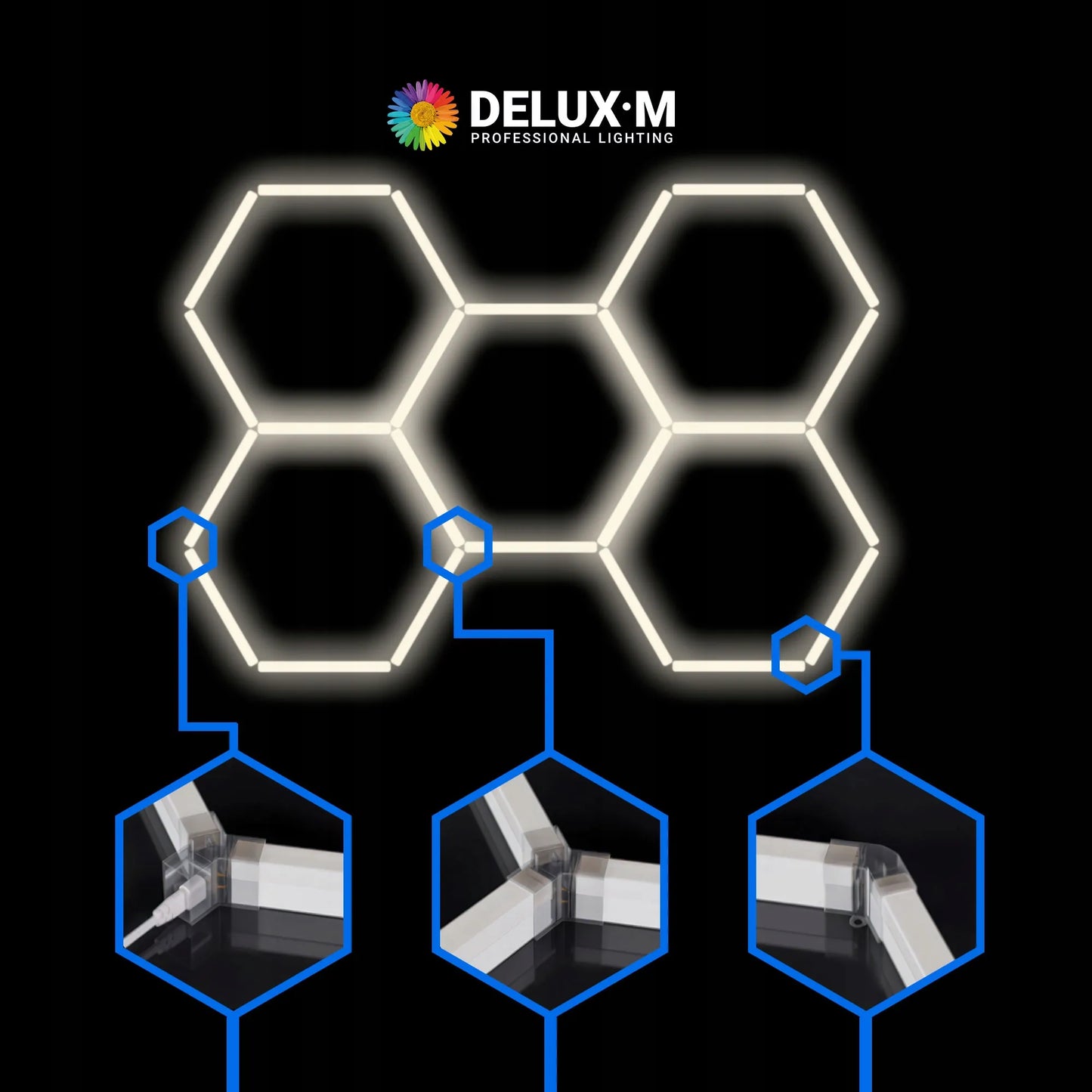LED lubinis šviestuvas HEXAGON 5 plokštė baltas garažui 4000K