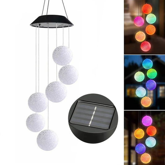 LED saulės energija maitinami vėjo varpeliai RGB spalvų kaita su 6 rutuliukais sodo dekoracija