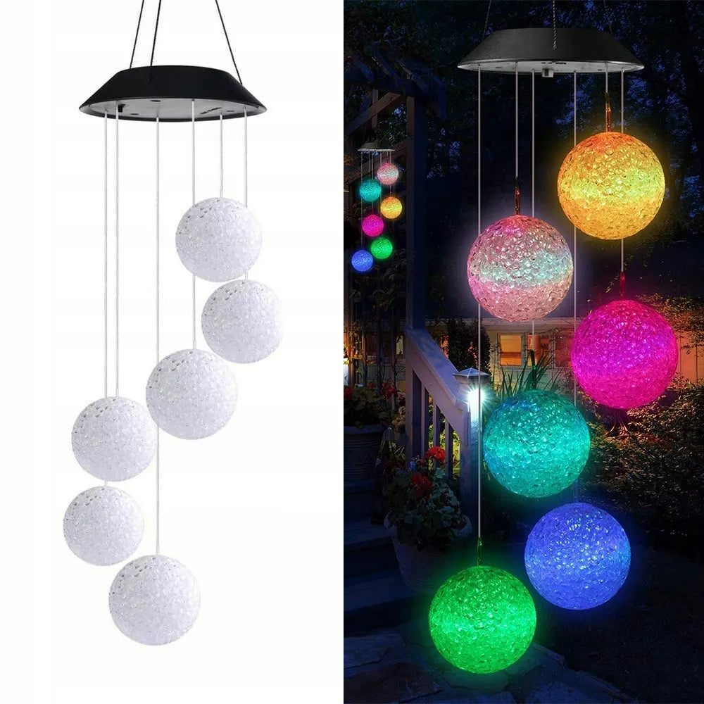 LED saulės energija maitinami vėjo varpeliai RGB spalvų kaita su 6 rutuliukais sodo dekoracija