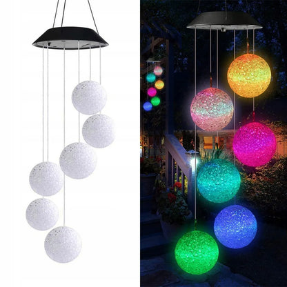 LED saulės energija maitinami vėjo varpeliai RGB spalvų kaita su 6 rutuliukais sodo dekoracija