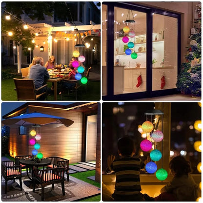 LED saulės energija maitinami vėjo varpeliai RGB spalvų kaita su 6 rutuliukais sodo dekoracija