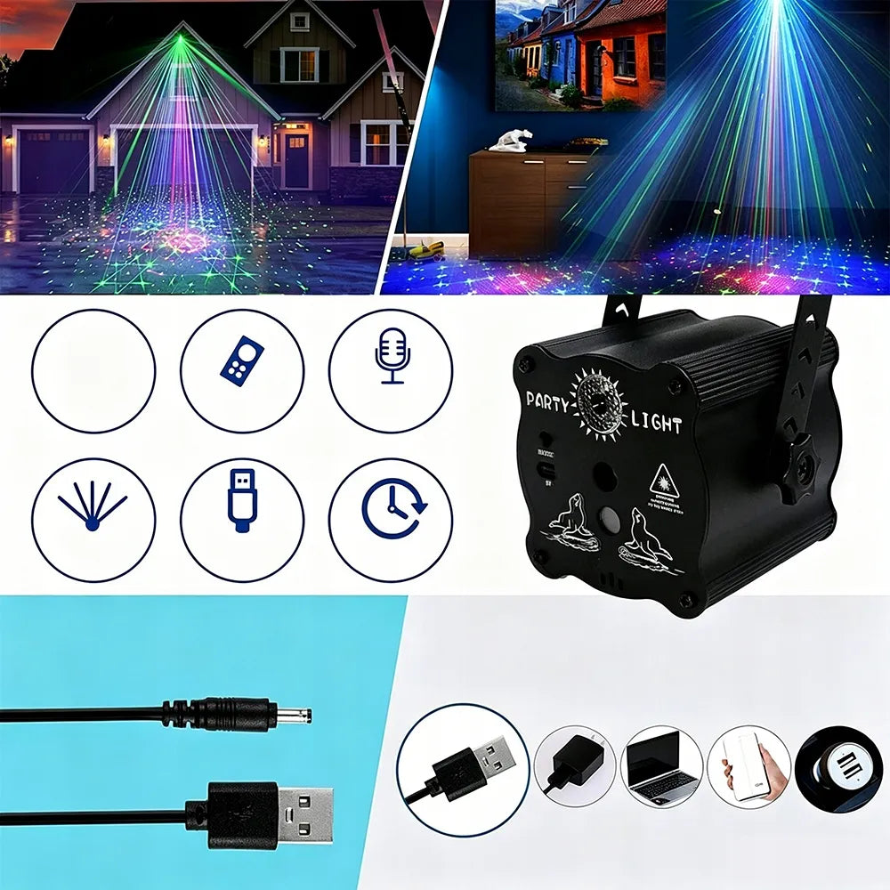 LED scenos apšvietimas RGB lazerinis disko projektorius