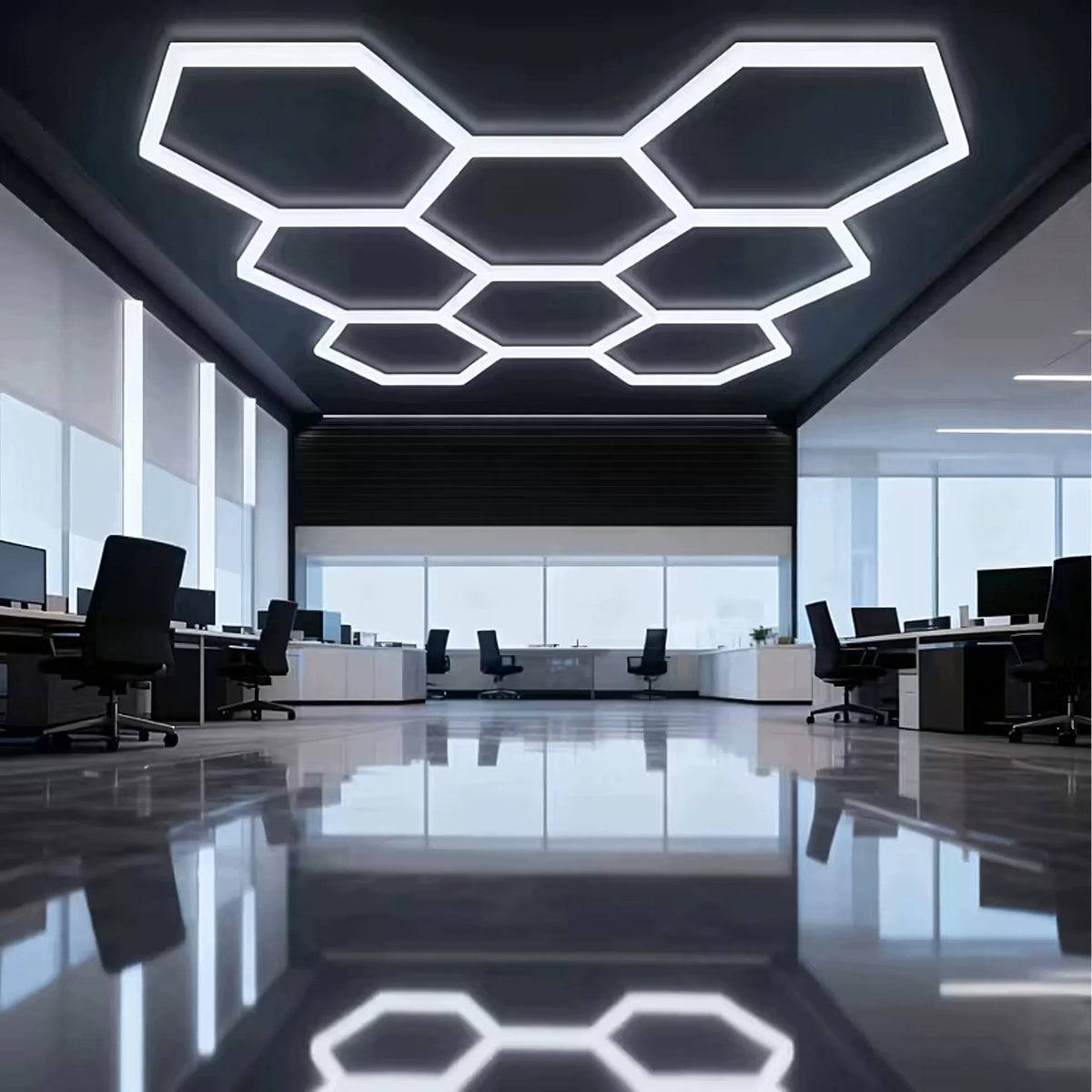 LED šešiakampė panelė dirbtuvių ir garažo apšvietimui, 257 × 244 cm, 280 W, 6500 K