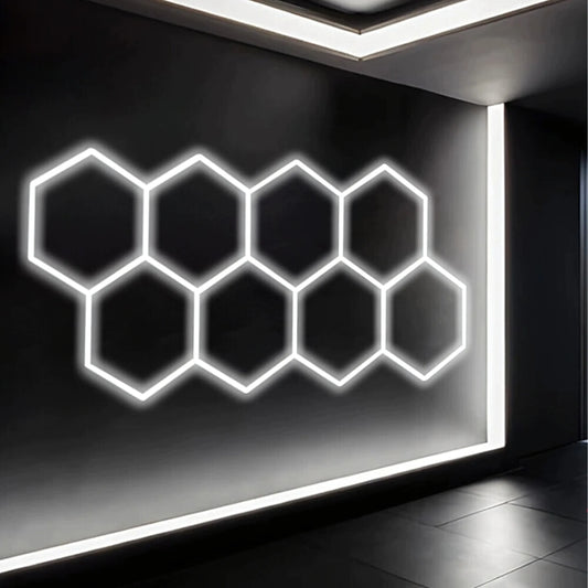 LED šešiakampė panelė dirbtuvių ir garažo apšvietimui, 257 × 244 cm, 280 W, 6500 K