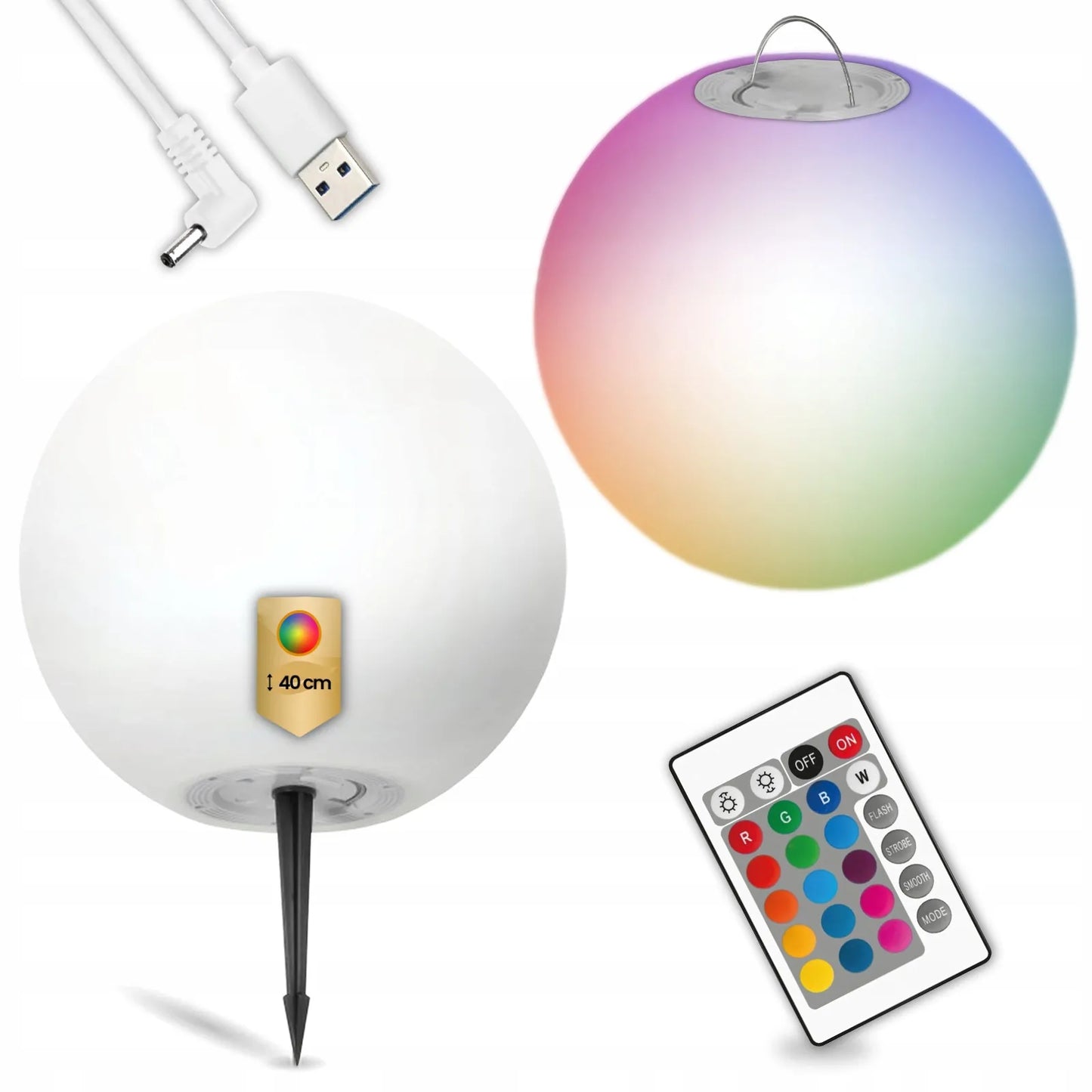 LED sodo šviestuvas 3000K + RGB dekoratyvinis rutulys 40 cm