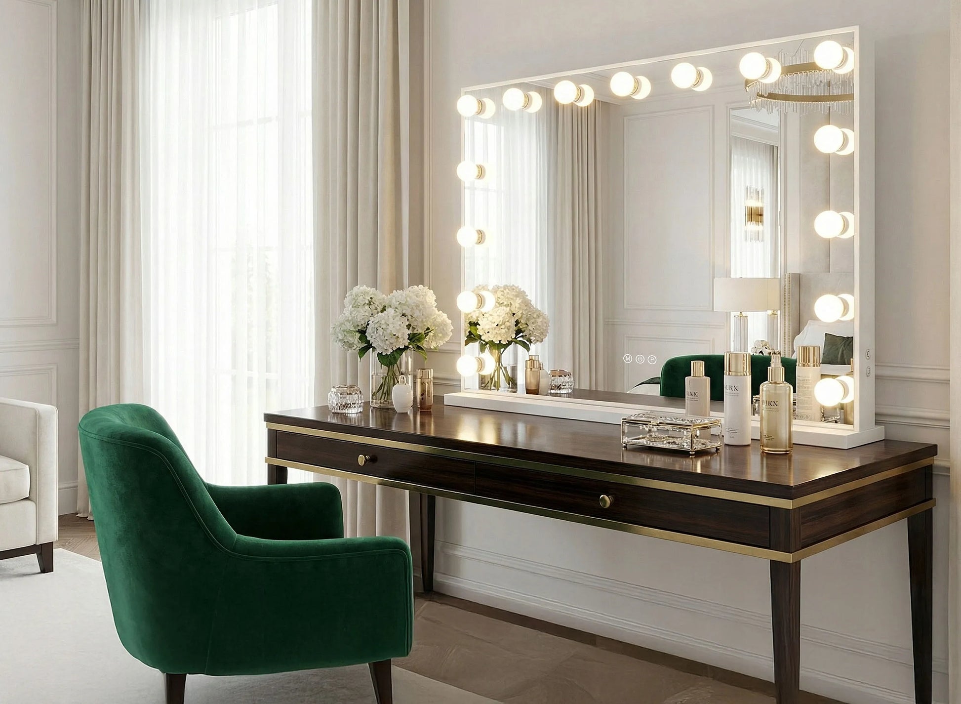 LED veidrodis HOLLYWOOD S WHITE 80x60 cm