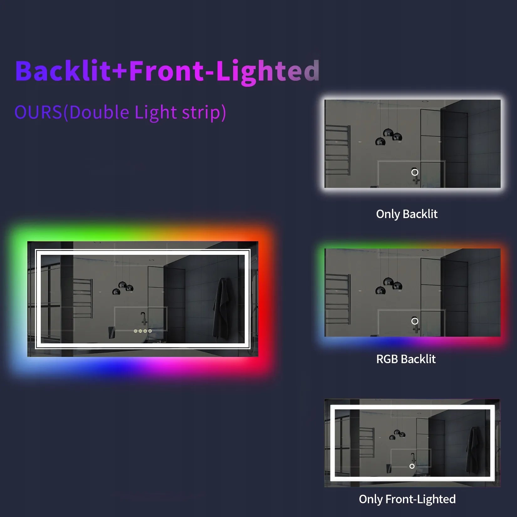 LED vonios veidrodis su RGB apšvietimu 120x60cm