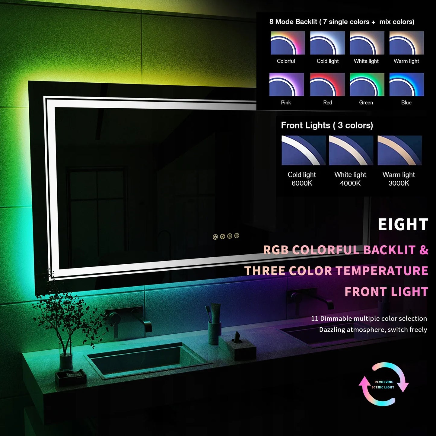 LED vonios veidrodis su RGB apšvietimu 120x60cm