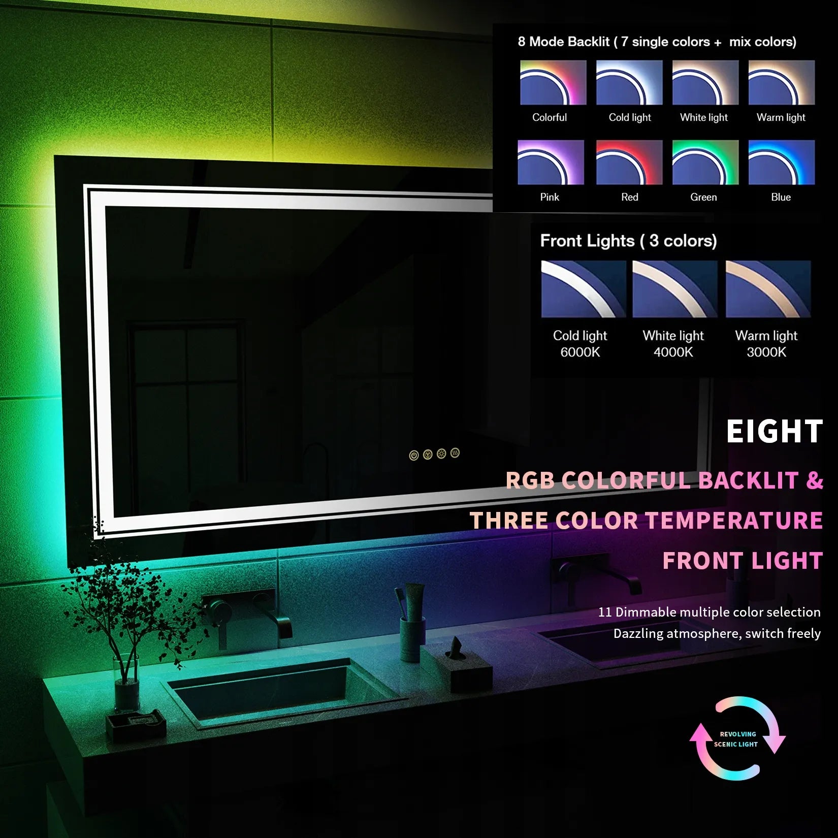 LED vonios veidrodis su RGB apšvietimu 120x60cm
