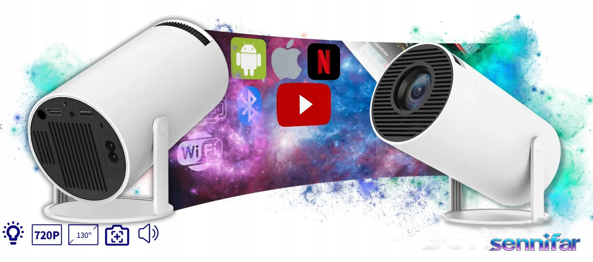 „ledrgb“ nešiojamasis „Android TV“ projektorius, 4K turinio palaikymas, „Wi-Fi“, „Full HD“, išmanusis garsiakalbis