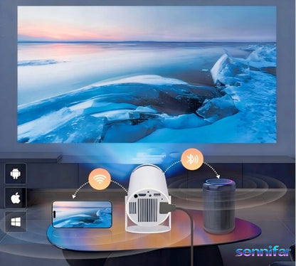 „ledrgb“ nešiojamasis „Android TV“ projektorius, 4K turinio palaikymas, „Wi-Fi“, „Full HD“, išmanusis garsiakalbis