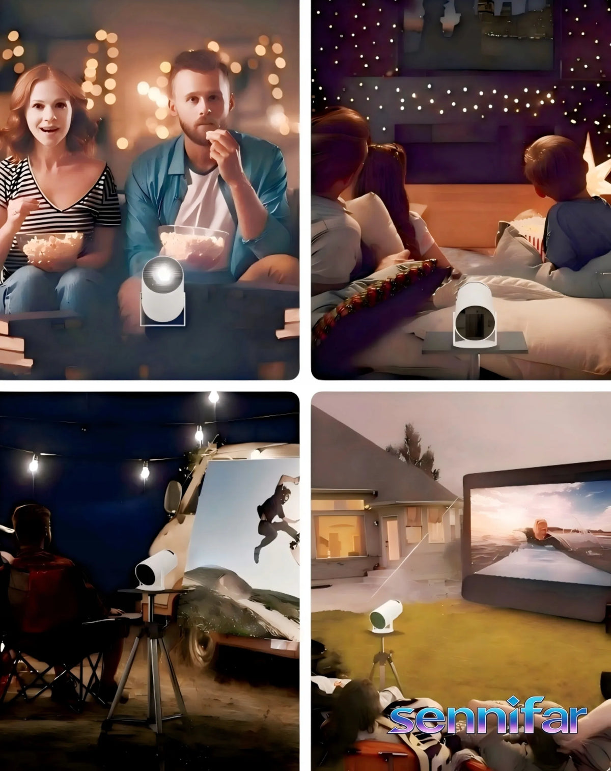 „ledrgb“ nešiojamasis „Android TV“ projektorius, 4K turinio palaikymas, „Wi-Fi“, „Full HD“, išmanusis garsiakalbis