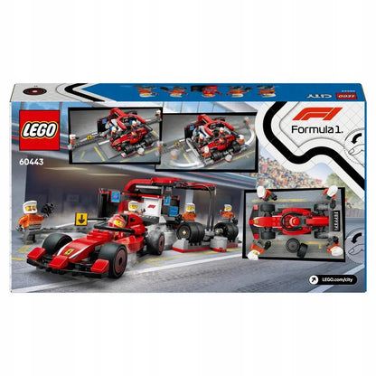 LEGO 60443 CITY F1 techninis aptarnavimas ir mechanikai su Ferrari bolidu