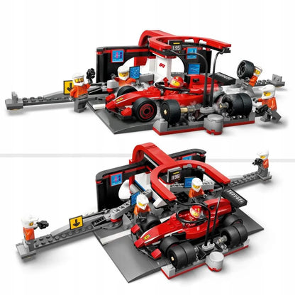 LEGO 60443 CITY F1 techninis aptarnavimas ir mechanikai su Ferrari bolidu