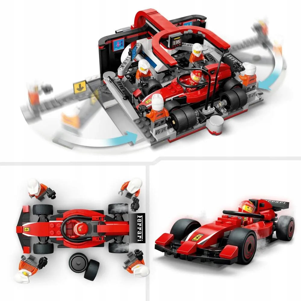 LEGO 60443 CITY F1 techninis aptarnavimas ir mechanikai su Ferrari bolidu