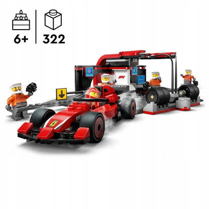 LEGO 60443 CITY F1 techninis aptarnavimas ir mechanikai su Ferrari bolidu