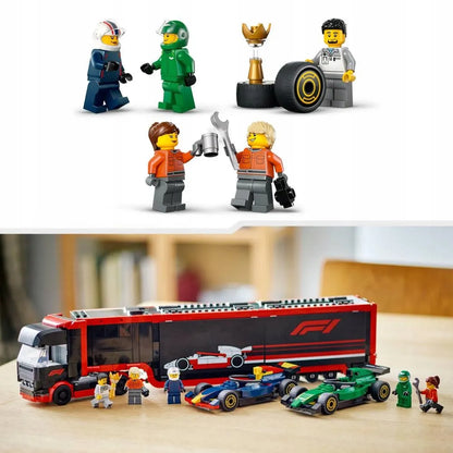 LEGO 60445 City F1 sunkvežimis su RB20 ir AMR24 F1 bolidais