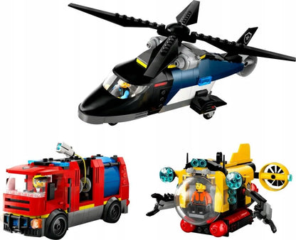 LEGO 60462 CITY Rinkinys su sraigtasparniu, gaisrinės automobiliu ir povandeniniu laivu