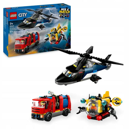 LEGO 60462 CITY Rinkinys su sraigtasparniu, gaisrinės automobiliu ir povandeniniu laivu