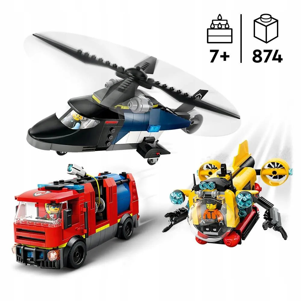 LEGO 60462 CITY Rinkinys su sraigtasparniu, gaisrinės automobiliu ir povandeniniu laivu