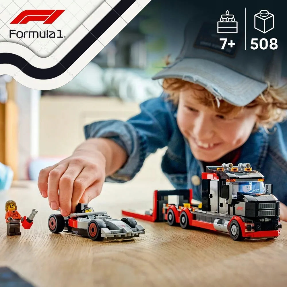 LEGO 60493 CITY sunkvežimis F1 su Audi F1 bolidu