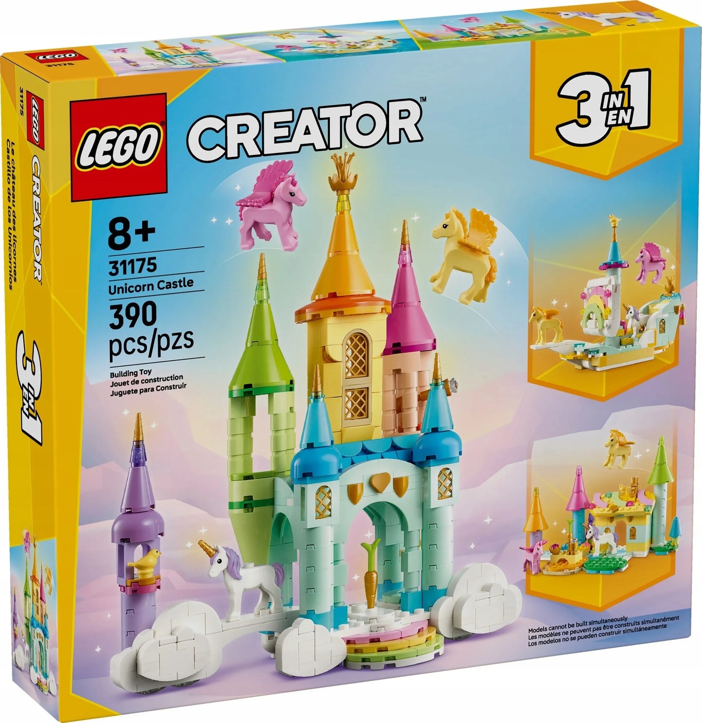 LEGO Creator 3 viename vienaragių pilis – konstravimo rinkinys su vienaragiais