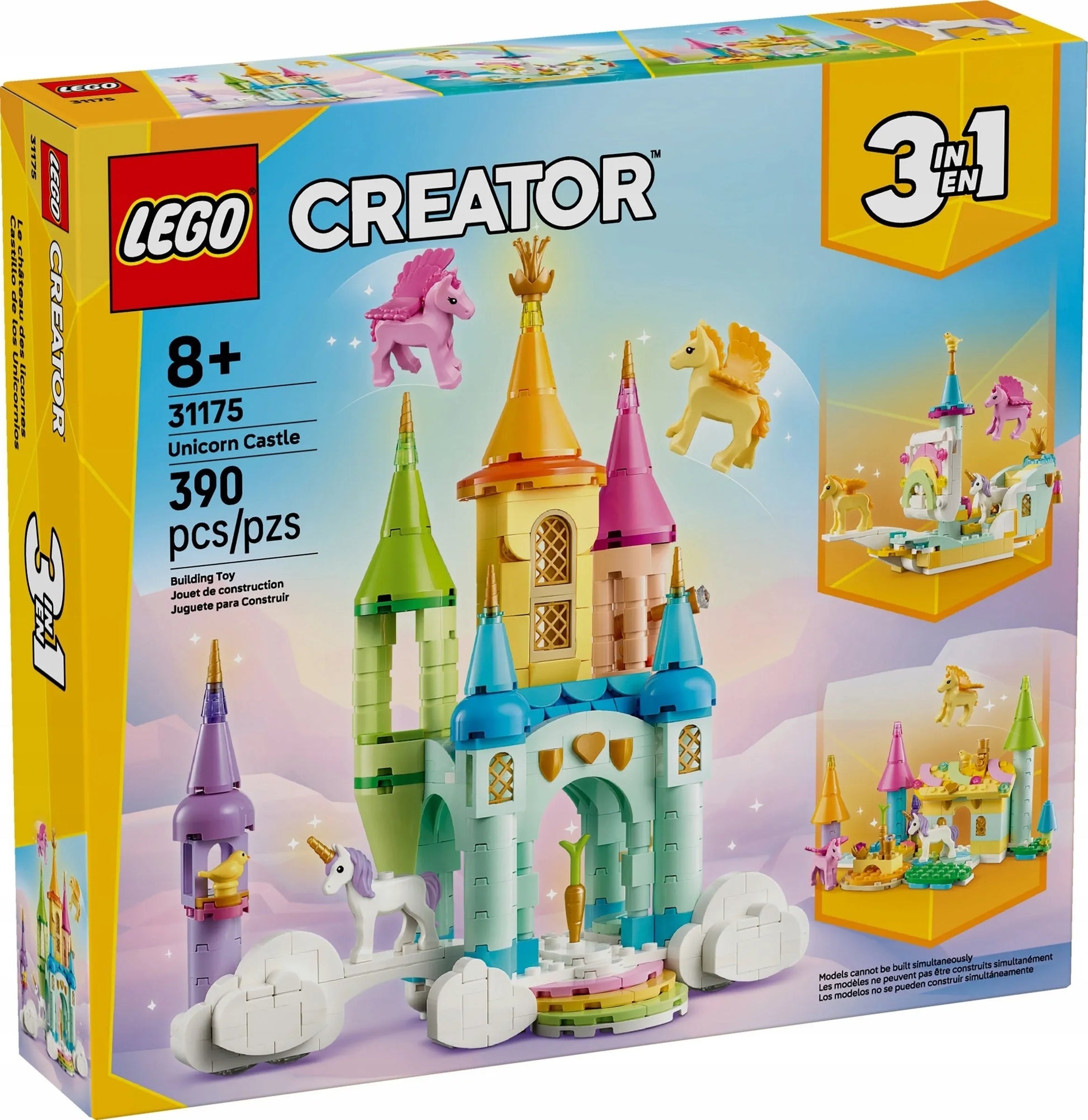 LEGO Creator 3 viename vienaragių pilis – konstravimo rinkinys su vienaragiais