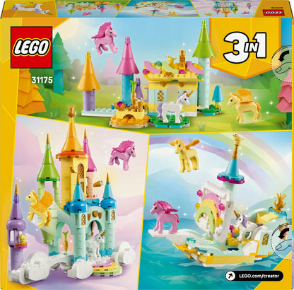 LEGO Creator 3 viename vienaragių pilis – konstravimo rinkinys su vienaragiais