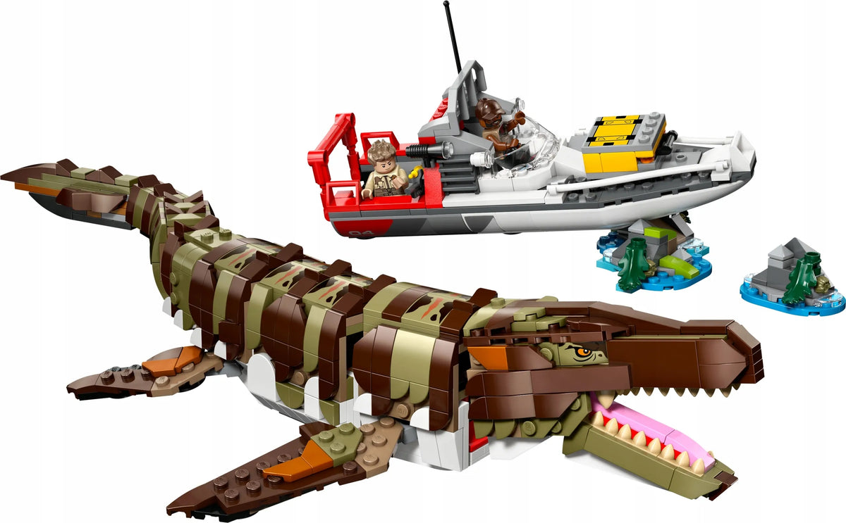 LEGO Jurassic World misija laivu ir mozazauro modelis 76974