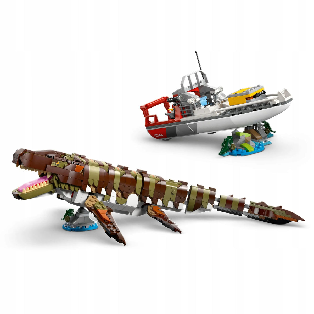 LEGO Jurassic World misija laivu ir mozazauro modelis 76974