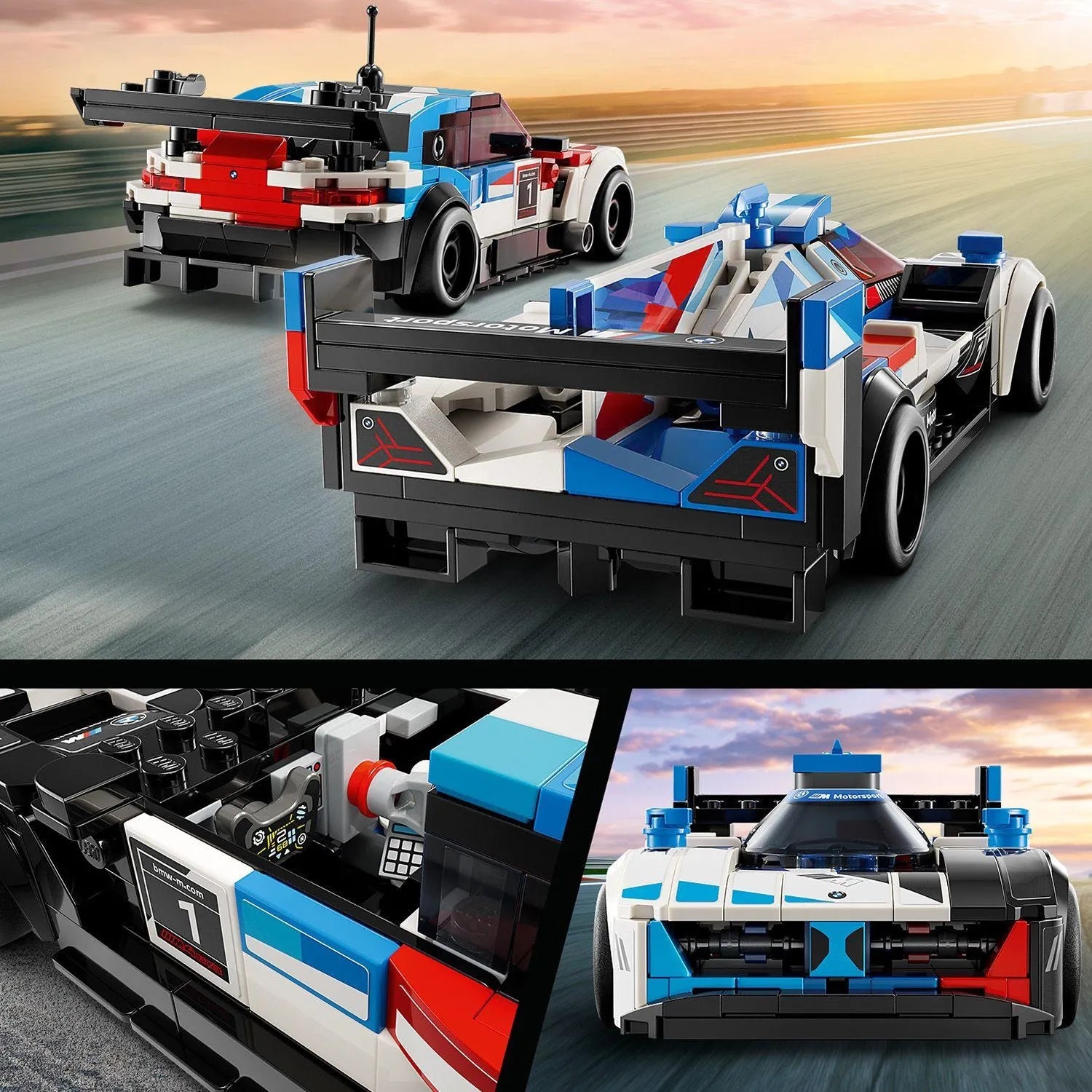 LEGO Speed Champions BMW M4 GT3 ir BMW M Hybrid V8 lenktyniniai automobiliai 76922