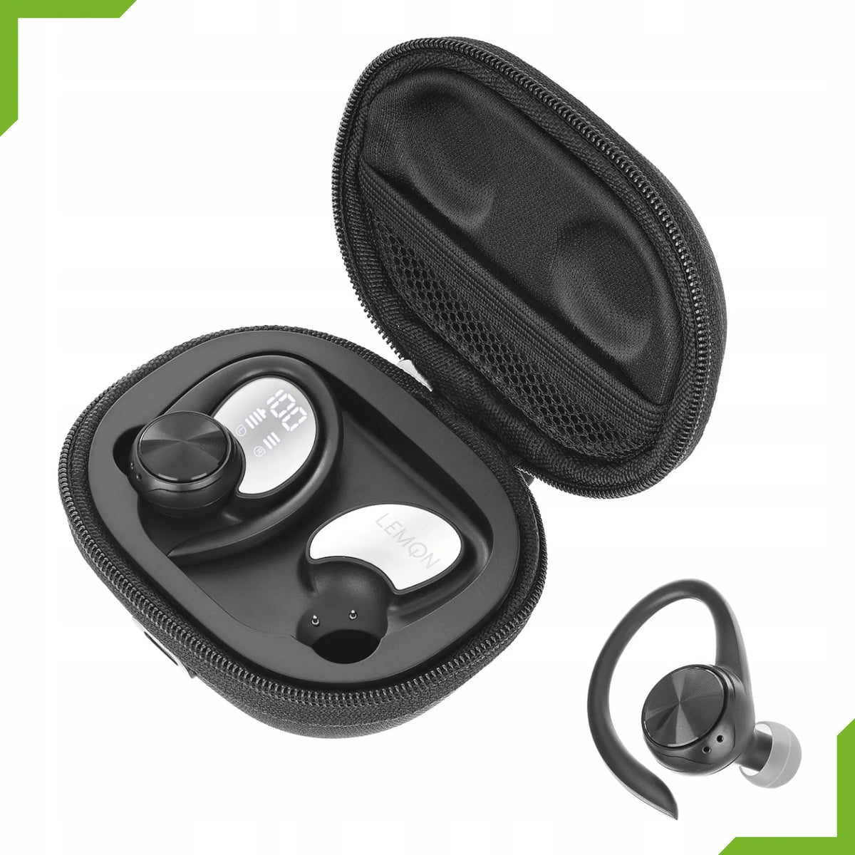 LEMON J92 sportinės belaidės „Bluetooth“ ausinės su įkrovimo dėklu