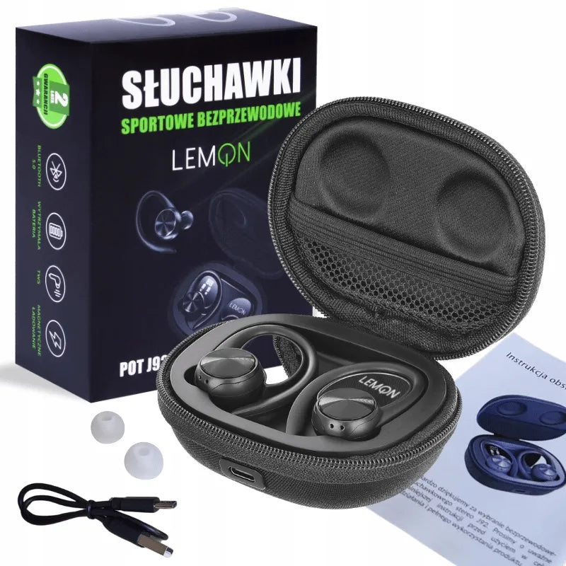 LEMON J92 sportinės belaidės „Bluetooth“ ausinės su įkrovimo dėklu
