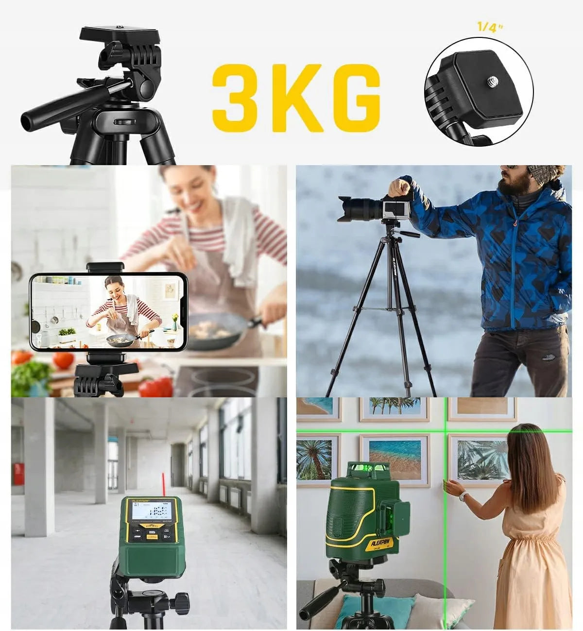 Lengvas aliumininis trikojis 39-135 cm 0,5 kg 3in1 + BT nuotolinio valdymo pultas, telefono laikiklis + krepšys