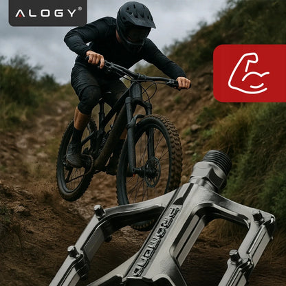 Lengvi aliumininiai platforminiai MTB ir turistinių dviračių pedalai Alogy RideForce, juodi