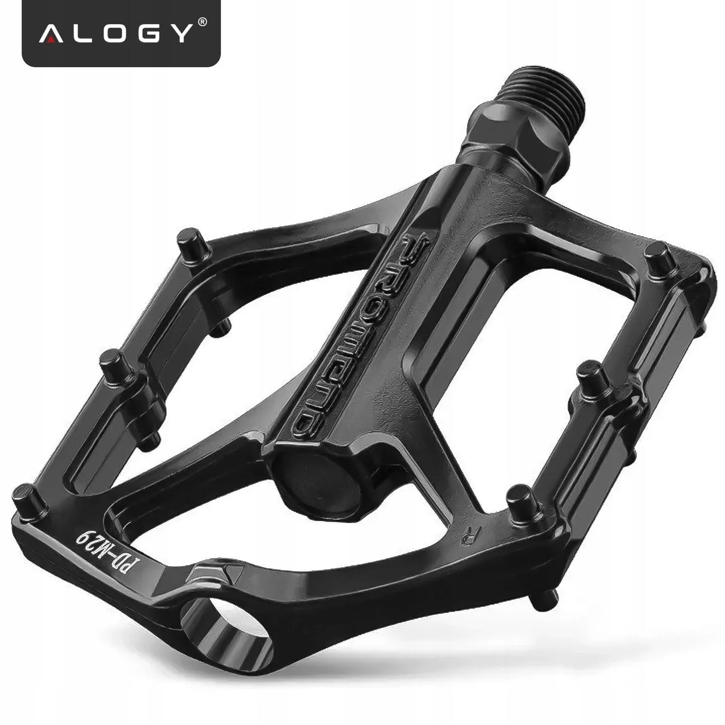 Lengvi aliumininiai platforminiai MTB ir turistinių dviračių pedalai Alogy RideForce, juodi