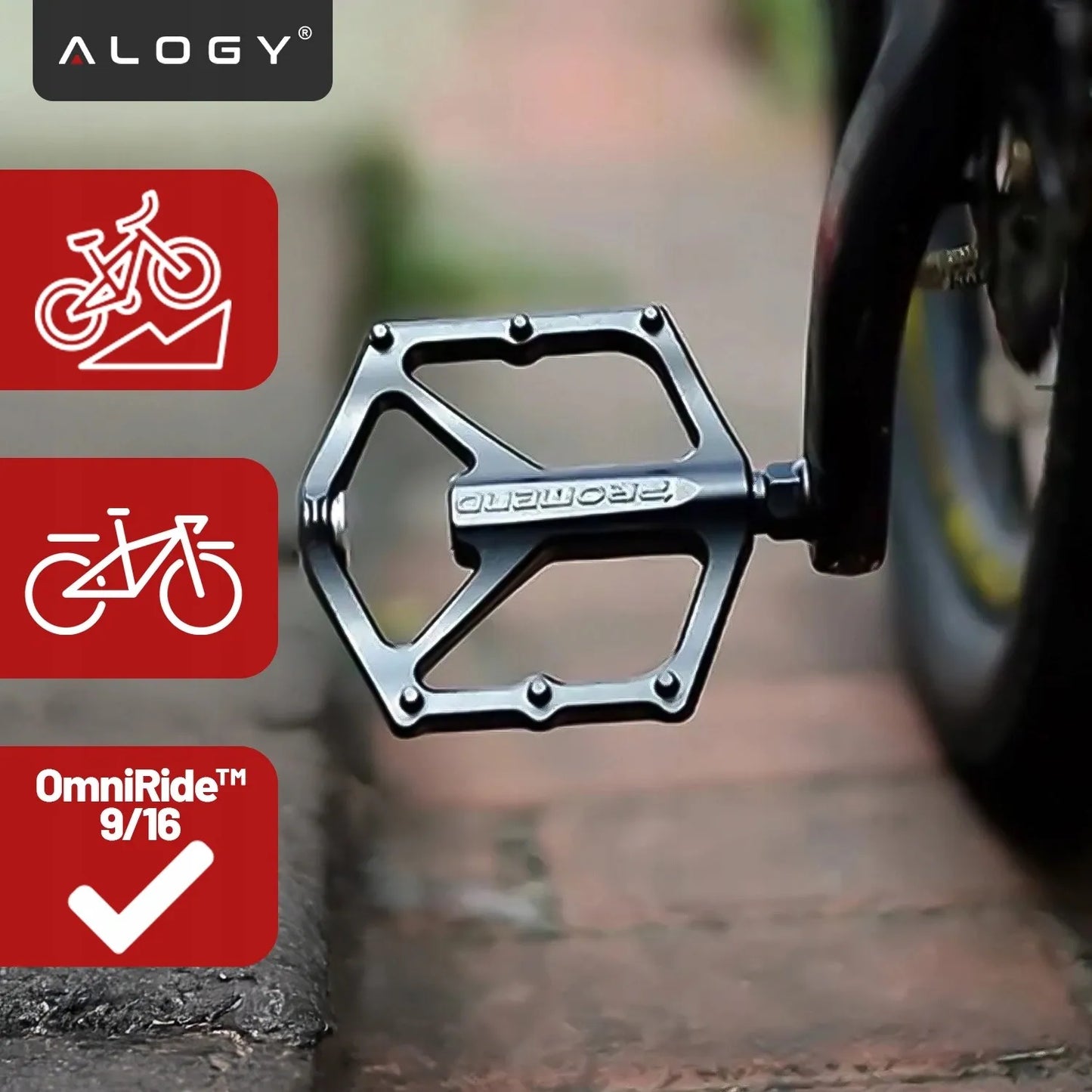 Lengvi aliumininiai platforminiai MTB ir turistinių dviračių pedalai Alogy RideForce, juodi