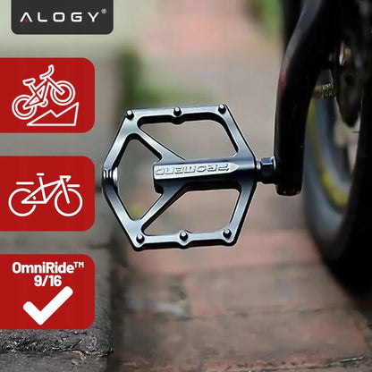 Lengvi aliumininiai platforminiai MTB ir turistinių dviračių pedalai Alogy RideForce, juodi