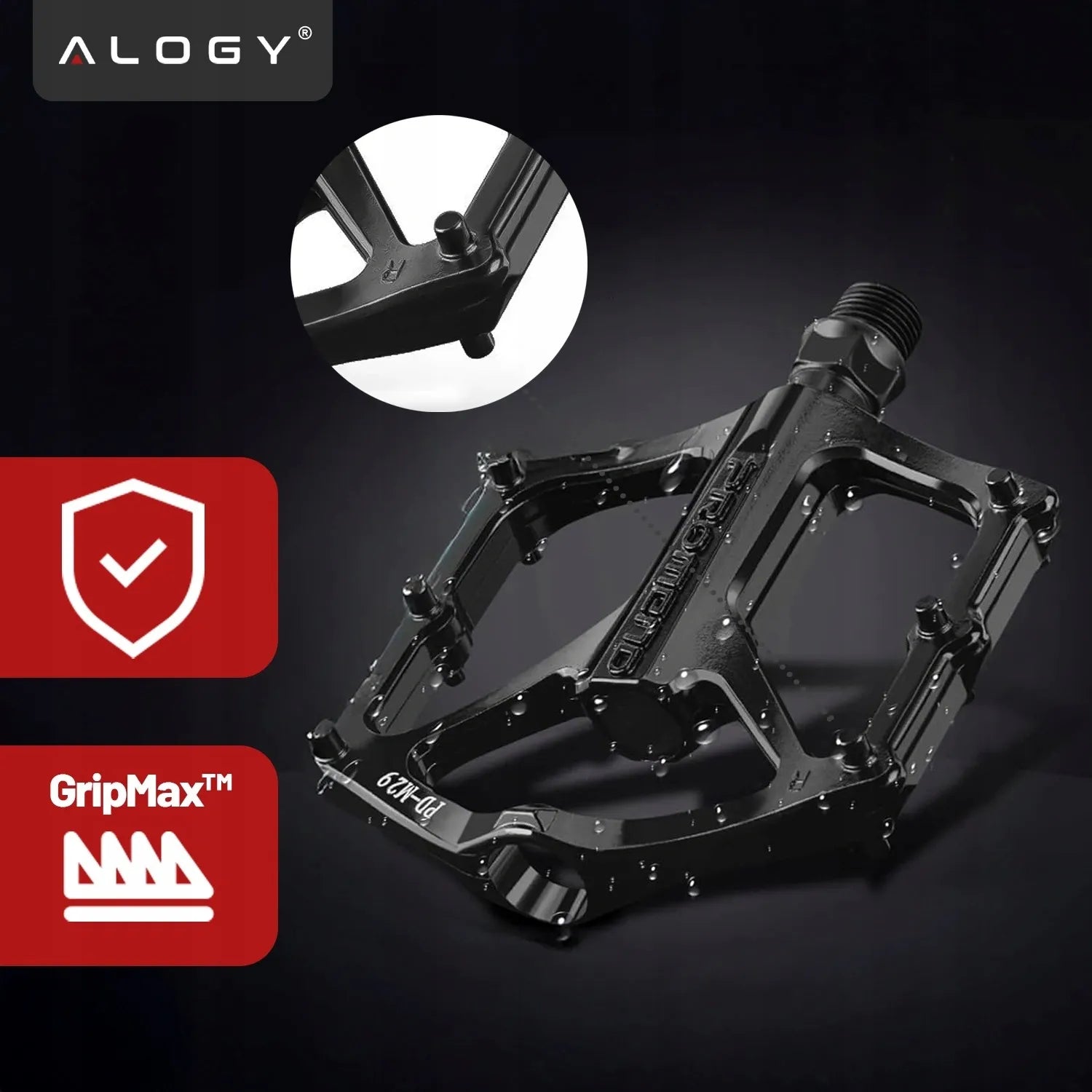 Lengvi aliumininiai platforminiai MTB ir turistinių dviračių pedalai Alogy RideForce, juodi