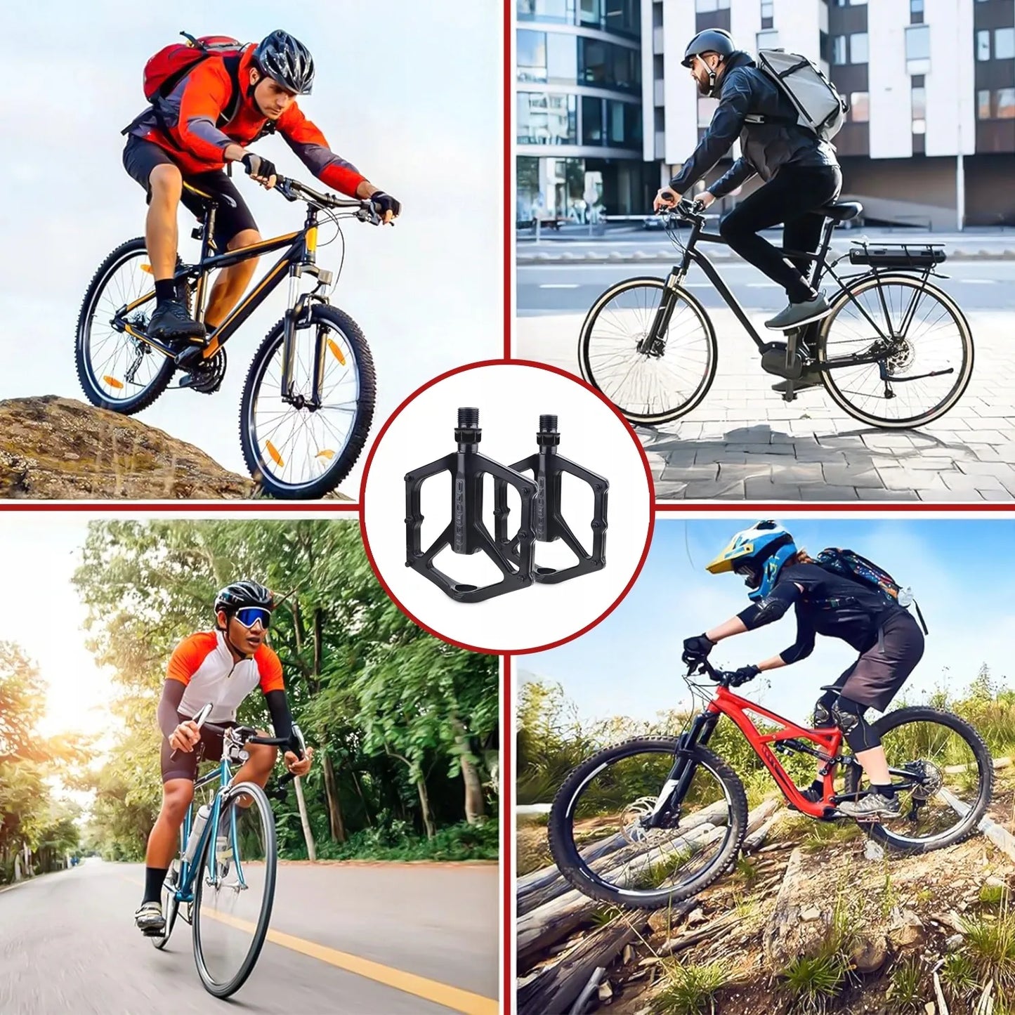 Lengvi aliumininiai platforminiai MTB ir turistinių dviračių pedalai Alogy RideForce, juodi