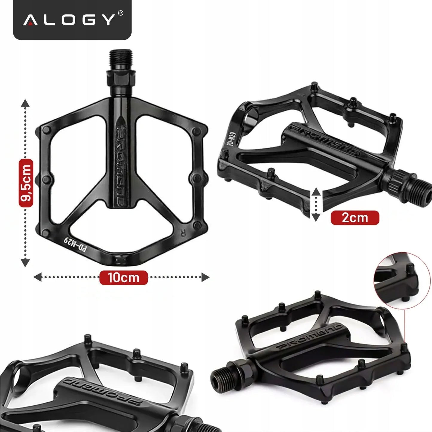 Lengvi aliumininiai platforminiai MTB ir turistinių dviračių pedalai Alogy RideForce, juodi