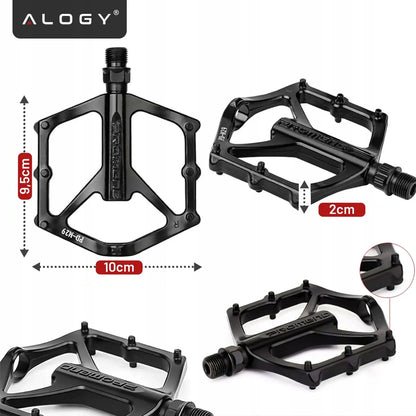 Lengvi aliumininiai platforminiai MTB ir turistinių dviračių pedalai Alogy RideForce, juodi
