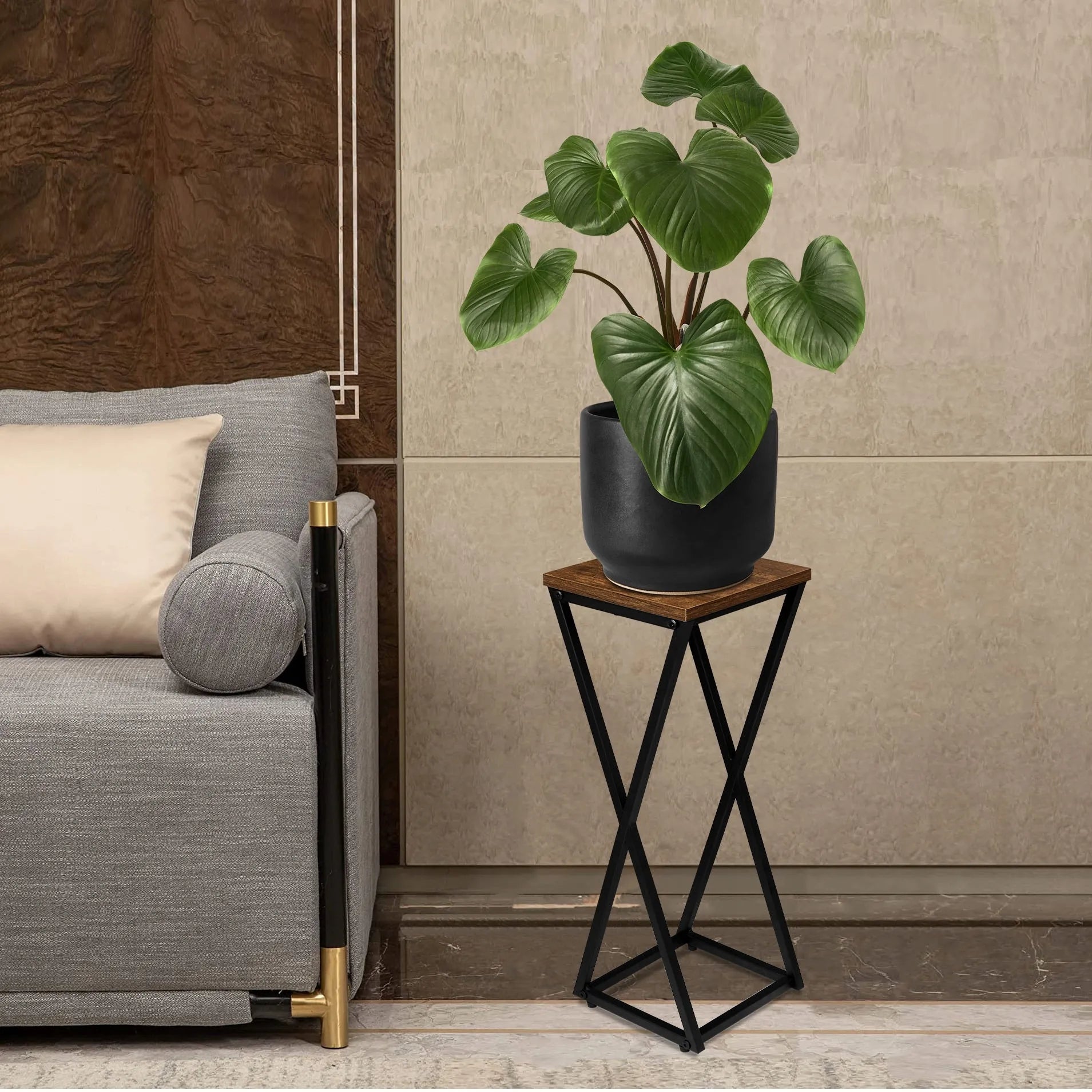 Loftinio stiliaus gėlių stovas KONEL RUSTIC, juodas, 62 cm