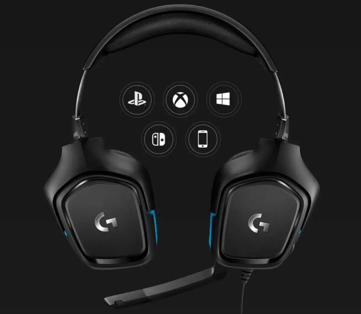 „Logitech G432“ 981-000770 laidinės žaidimų ausinės su mikrofonu, 7.1 erdviniu garsu, USB, juodos ir mėlynos